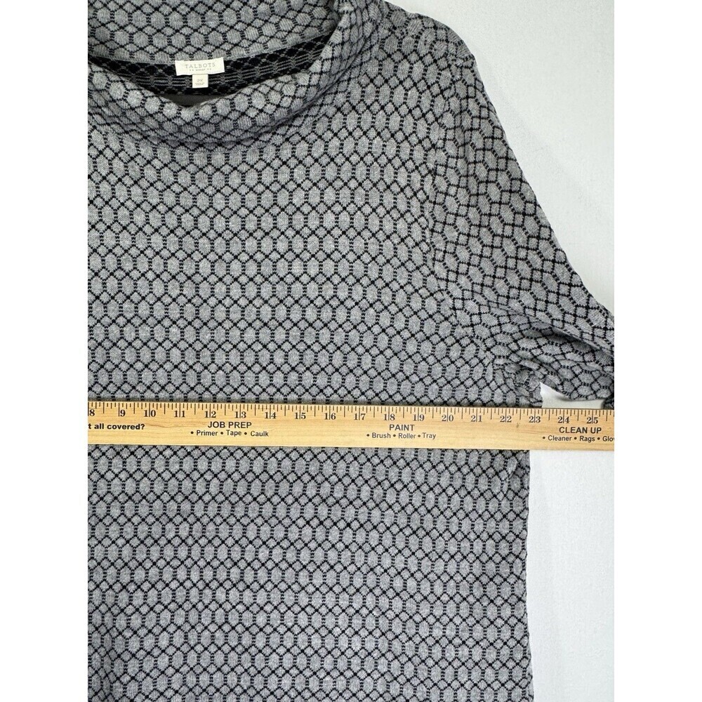 Talbots Cowl Neck Sweater Top Size 2X Gray Black Honeycomb Geometric 3/4 Sleeve - Picture 7 of 8